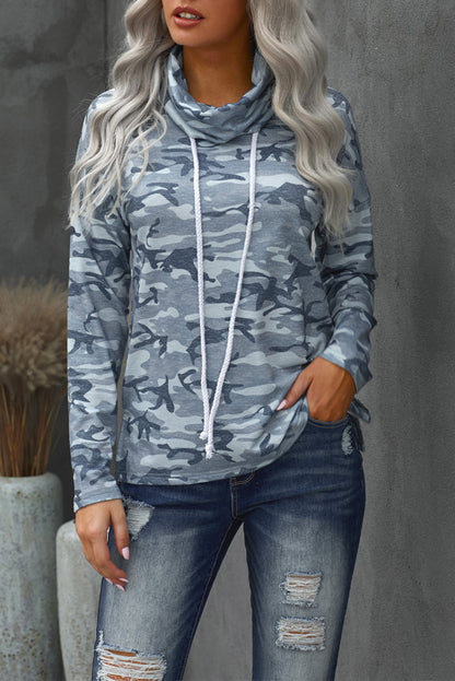Grey Blue Camo Drawstring Sweatshirt