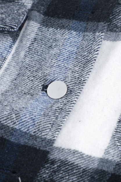 Abrigo estilo camisa con botones y estampado de cuadros caqui con bolsillo 