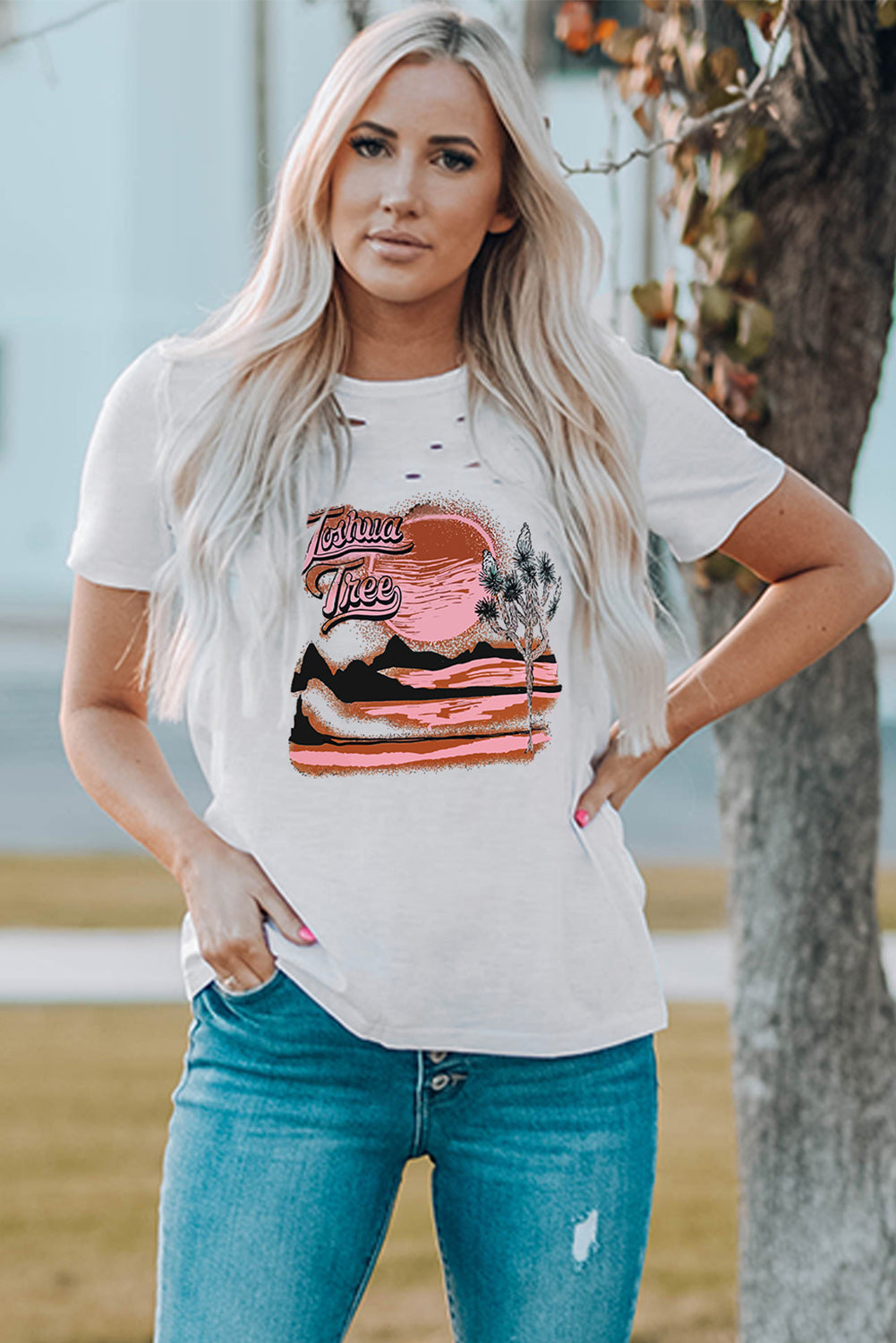 Camiseta mixta de algodón con cuello redondo y agujeros