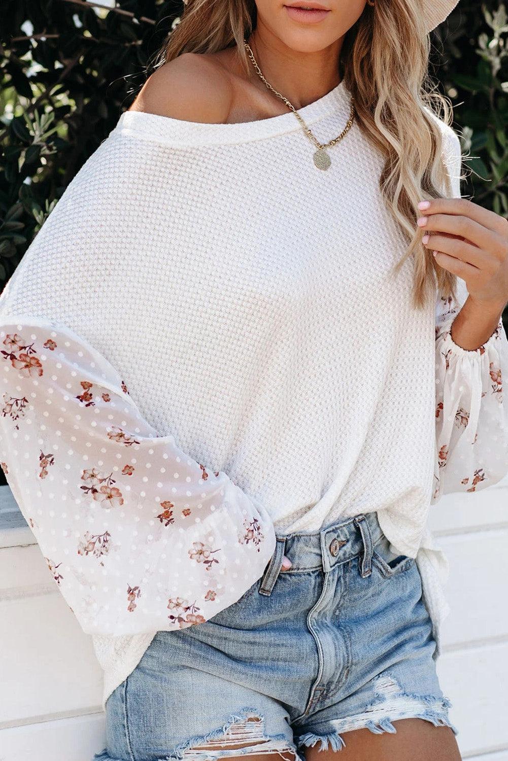 Blossom Contrast Swiss Dot Knit Top - HannaBanna Clothing