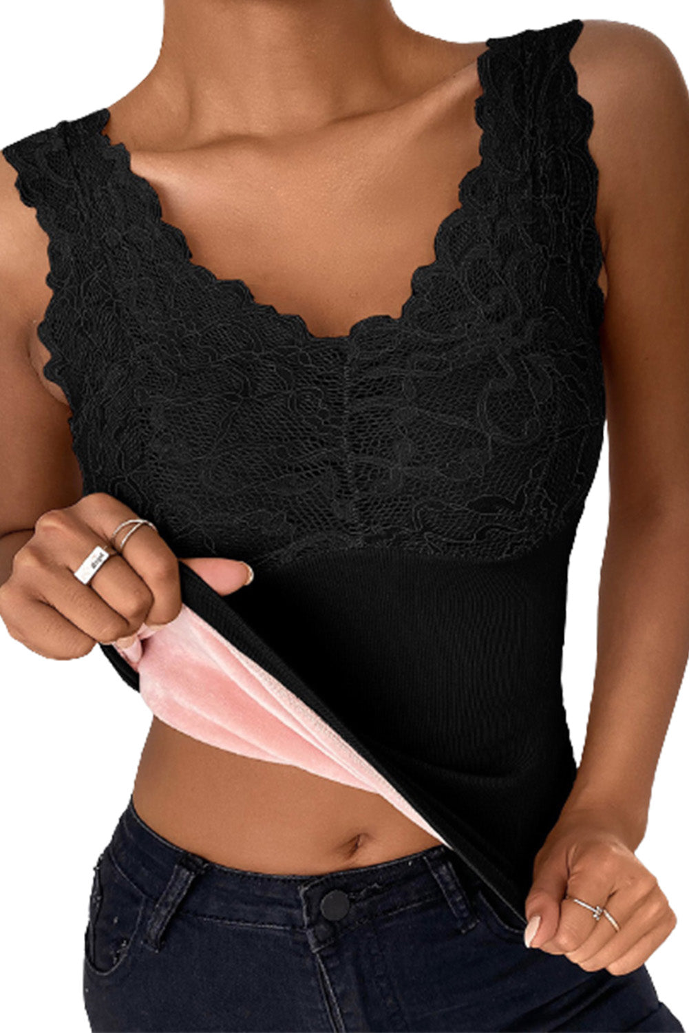 Scalloped Lace Trim Padded Thermal Vest