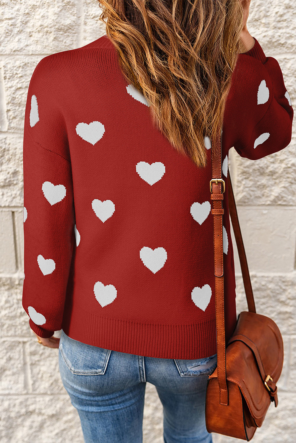 Heart Pattern Ribbed Trim Knit Sweater