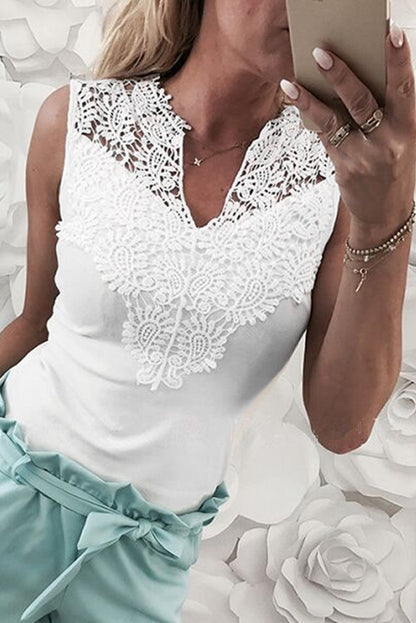 Camiseta sin mangas de ganchillo con cuello dividido en V