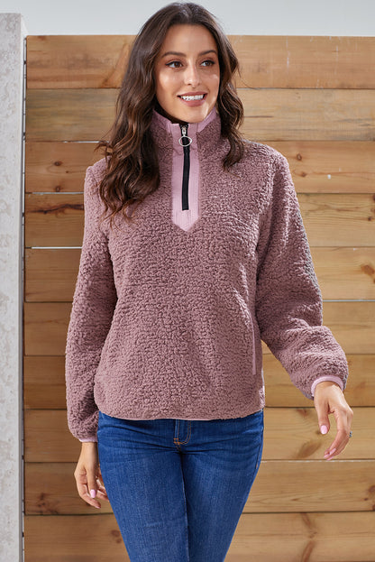 Sudadera de pelo con cremallera en el cuello