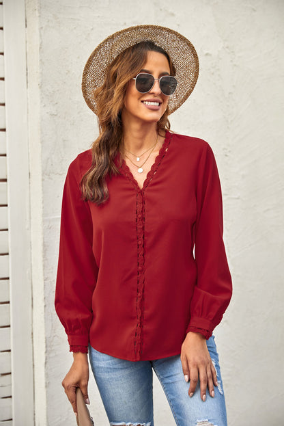 Lace Crochet Buttoned Long Sleeve Shirt