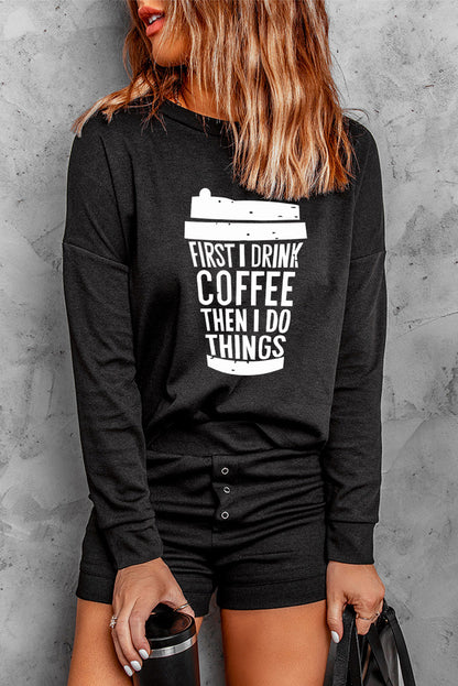 Ensemble deux pièces haut à manches tombantes et short en tricot côtelé gris