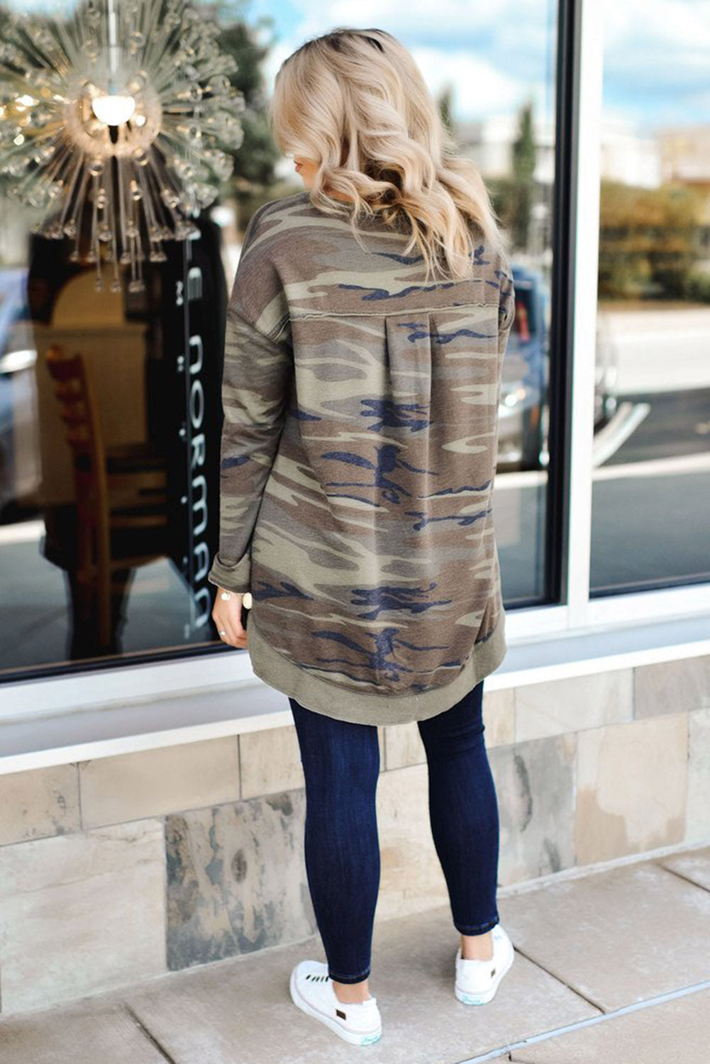Oversize Camo Print Side Slits Hi-lo Hemline Sweatshirt