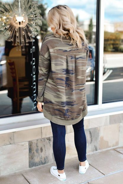 Oversize Camo Print Side Slits Hi-lo Hemline Sweatshirt