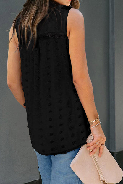 Swiss Dot Split Neck Babydoll Tank Top