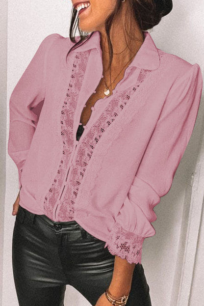 Chemise boutonnée à épissure de dentelle