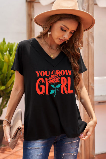 Haut oversize à manches courtes et col en V en mélange de coton délavé minéral 