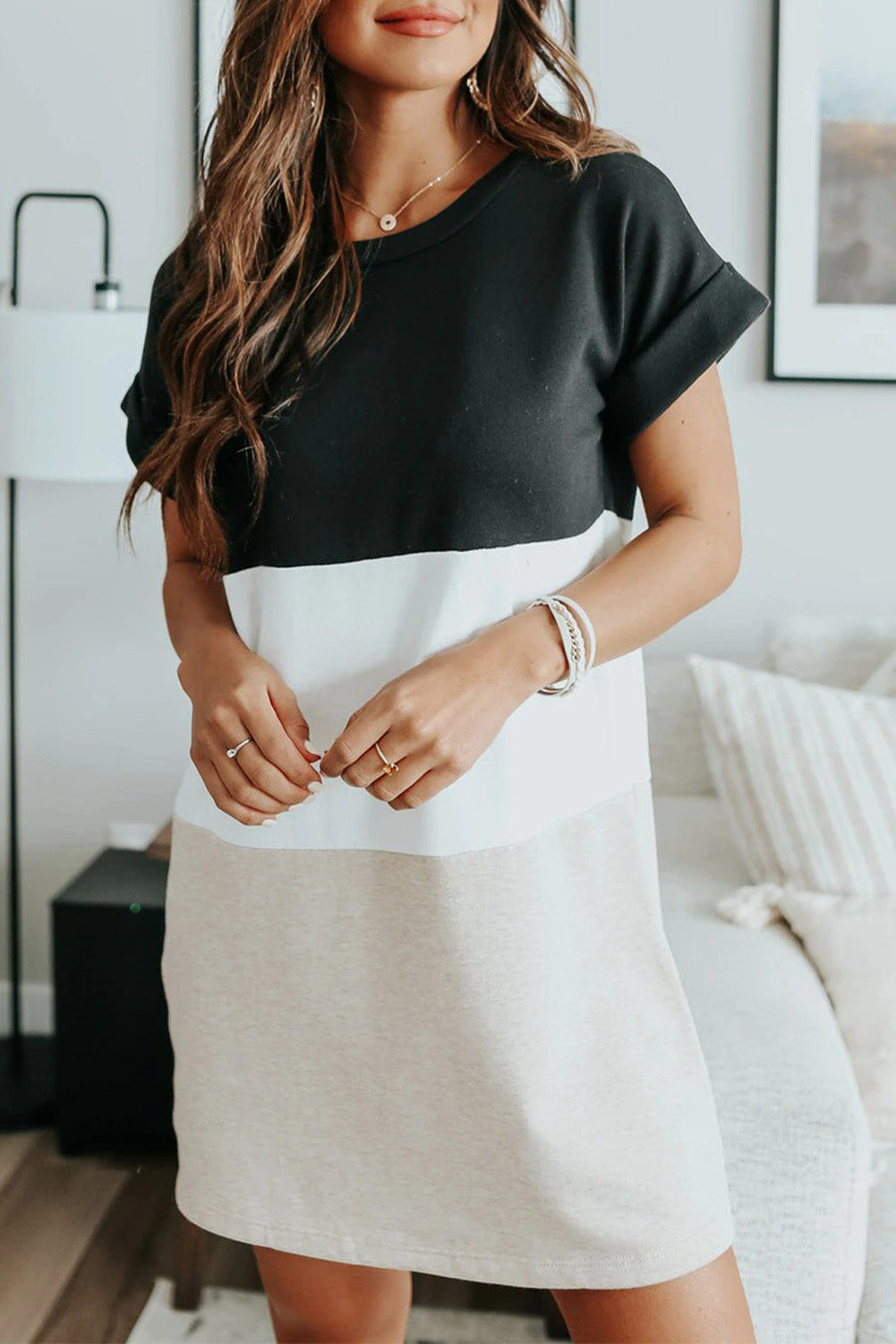 Mini-robe à manches courtes et blocs de couleurs triples