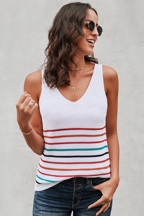 Multicolor Stripes White Knit Tank Top