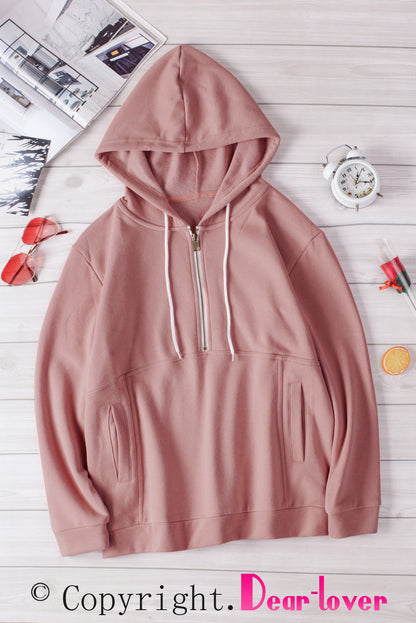 Sweat à capuche à manches longues et demi-fermeture éclair avec poche 