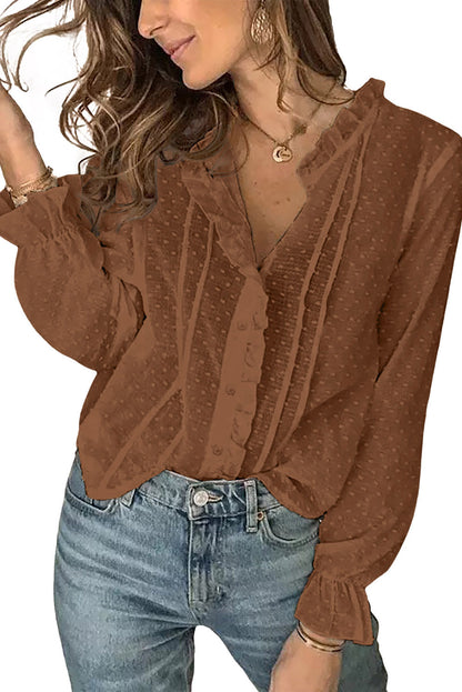 Camisa abotonada con volantes y lunares