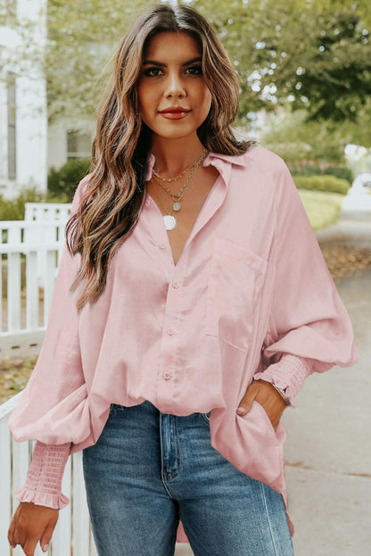 Billowy Sleeves Pocketed Shirt - HannaBanna Clothing