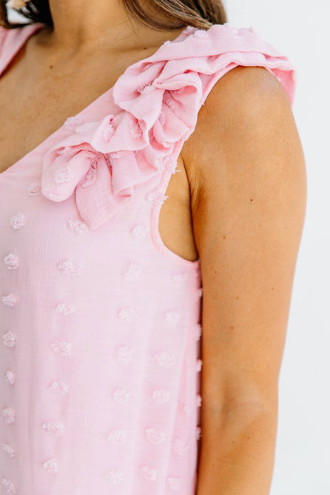 Swiss Dot V Neck Ruffled Sleeveless Mini Dress