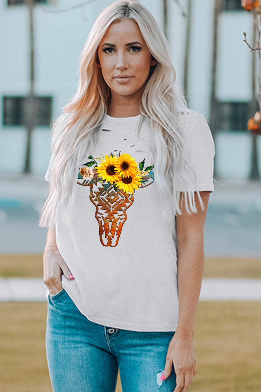 Camiseta mixta de algodón con cuello redondo y agujeros