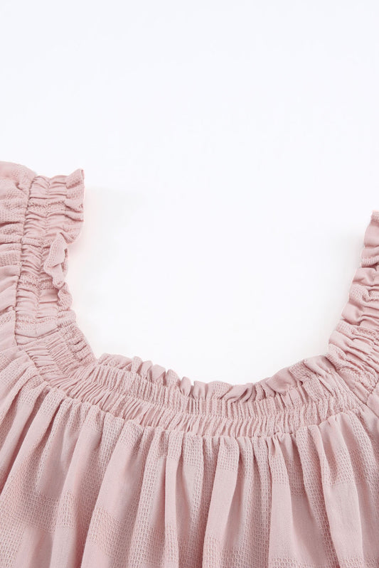 Square Neck Jacquard Short Sleeves Top