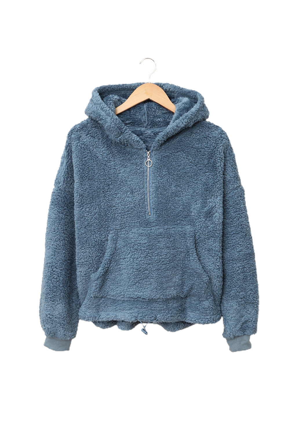 Sweat-shirt à capuche zippé 1/4 en sherpa avec kangourou