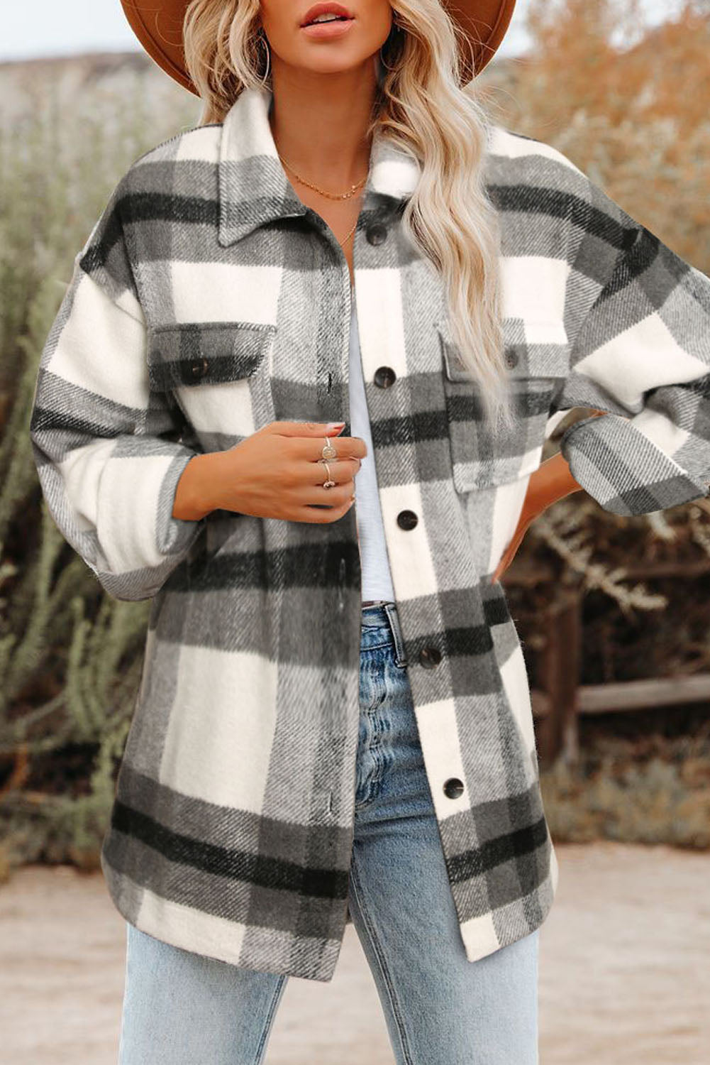 Veste à carreaux avec poche pour femme