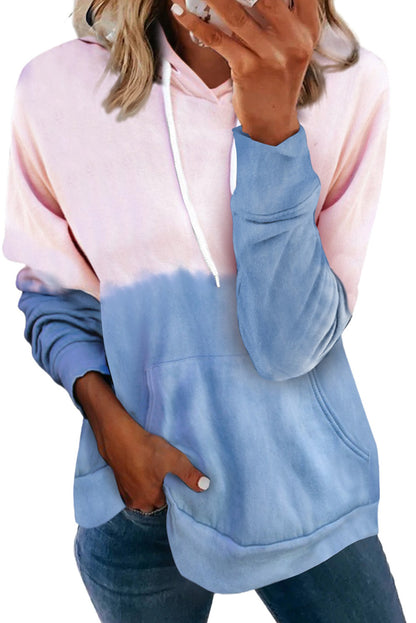 Dip-Dye Colorblock Drawstring Hoodie with Pockets