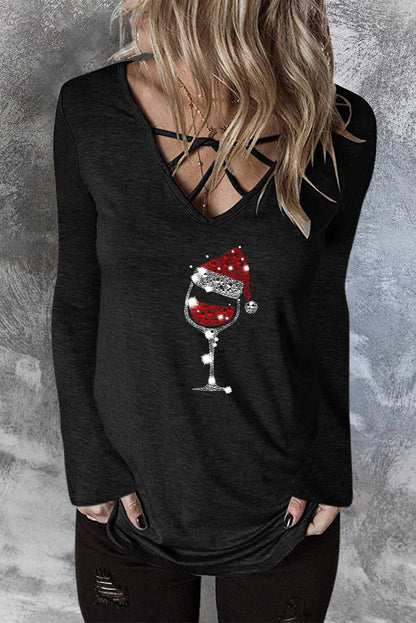 Top de manga larga con cuello en V entrecruzado