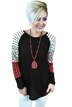 Crew Neck Print Splice Waffle Knitted Long Sleeve Top