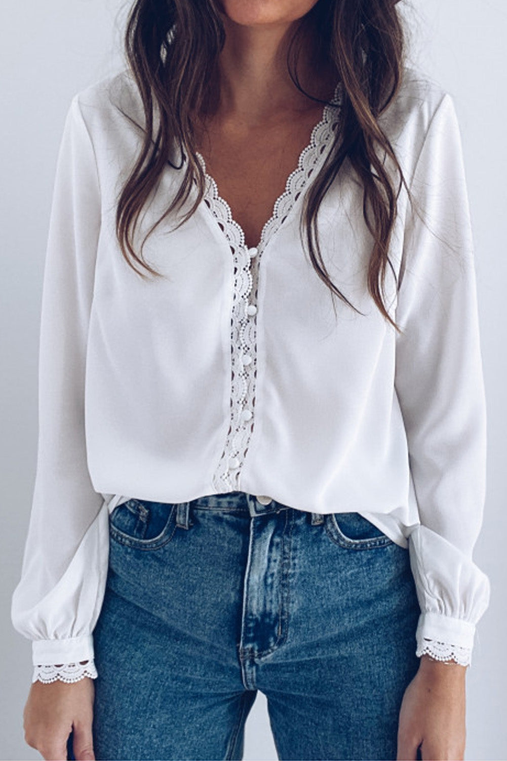Lace Crochet Buttoned Long Sleeve Shirt