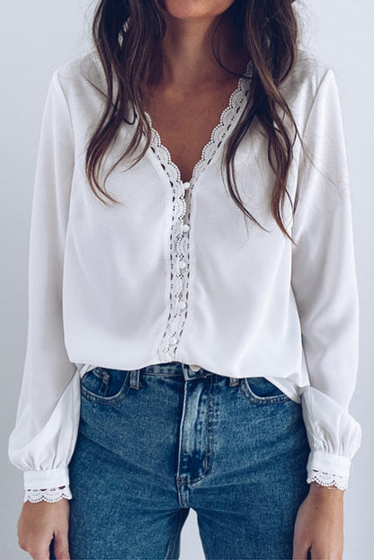 Lace Crochet Buttoned Long Sleeve Shirt