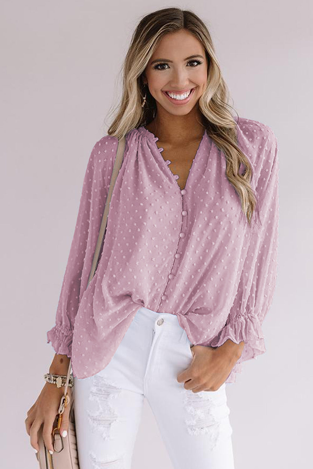 Chemise à pois suisses à boutons amples 