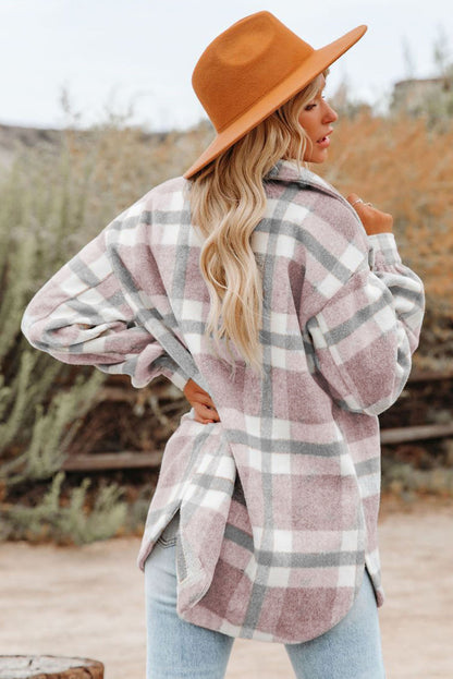 Veste à carreaux avec poche pour femme