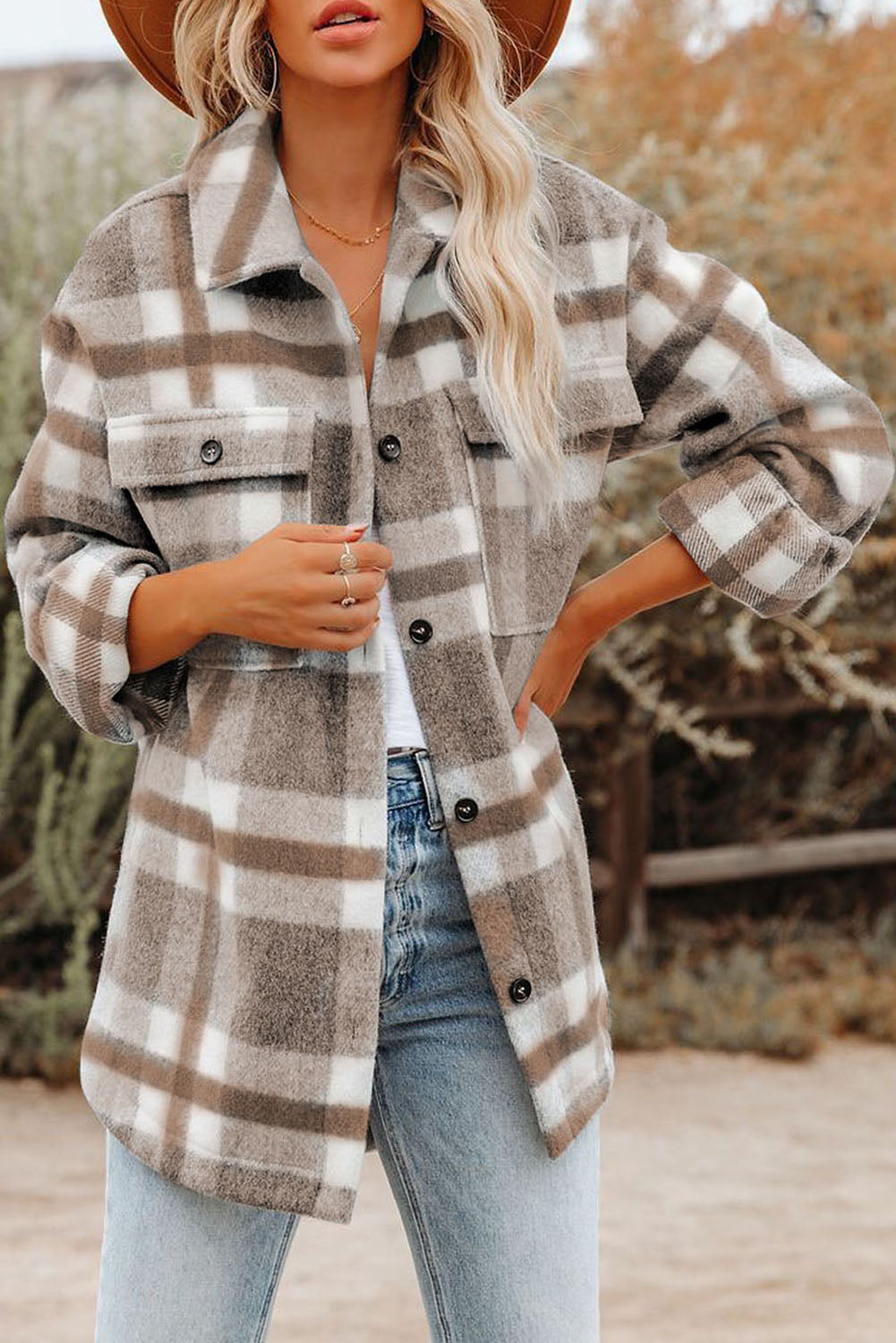 Veste à carreaux avec poche pour femme