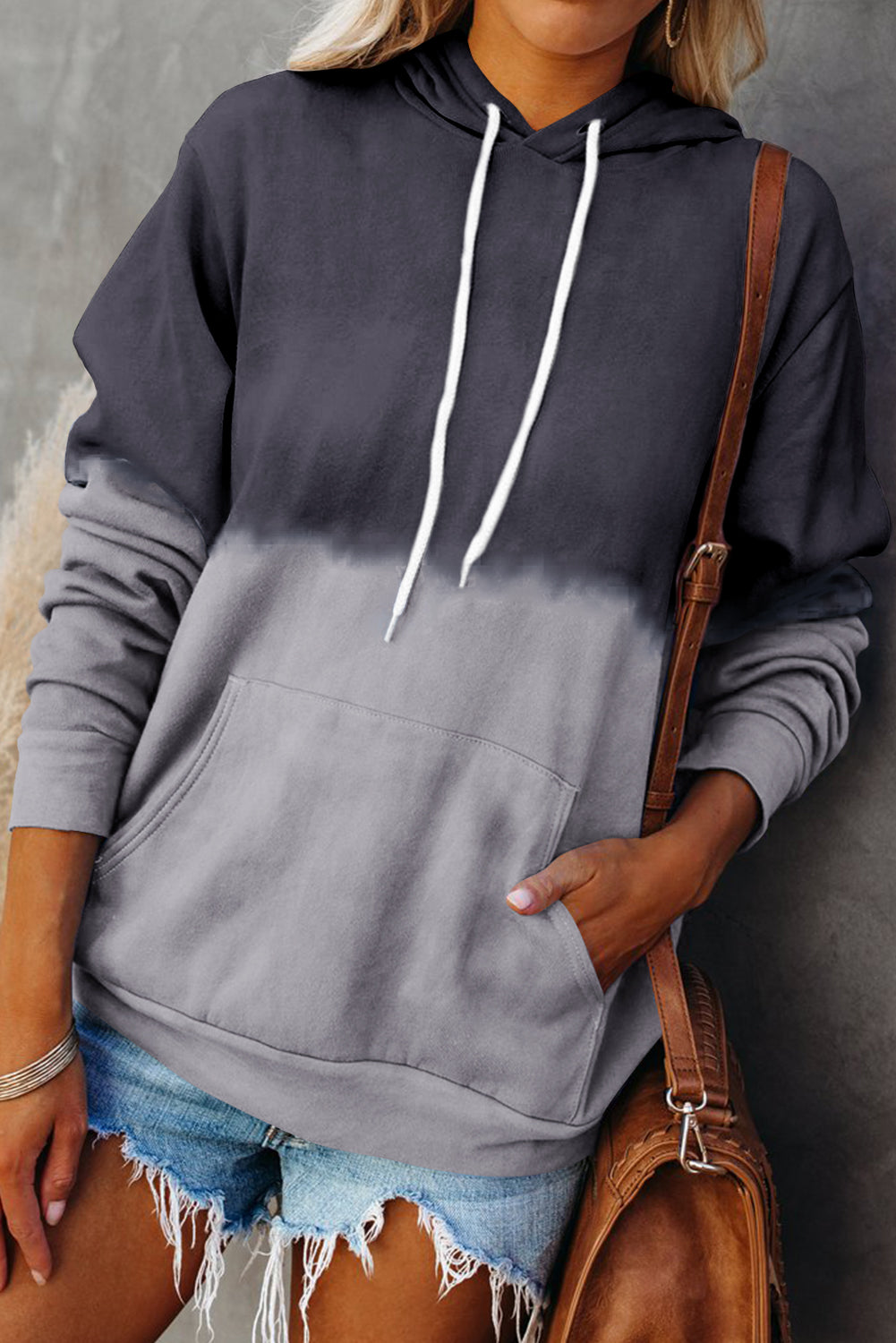 Dip-Dye Colorblock Drawstring Hoodie with Pockets