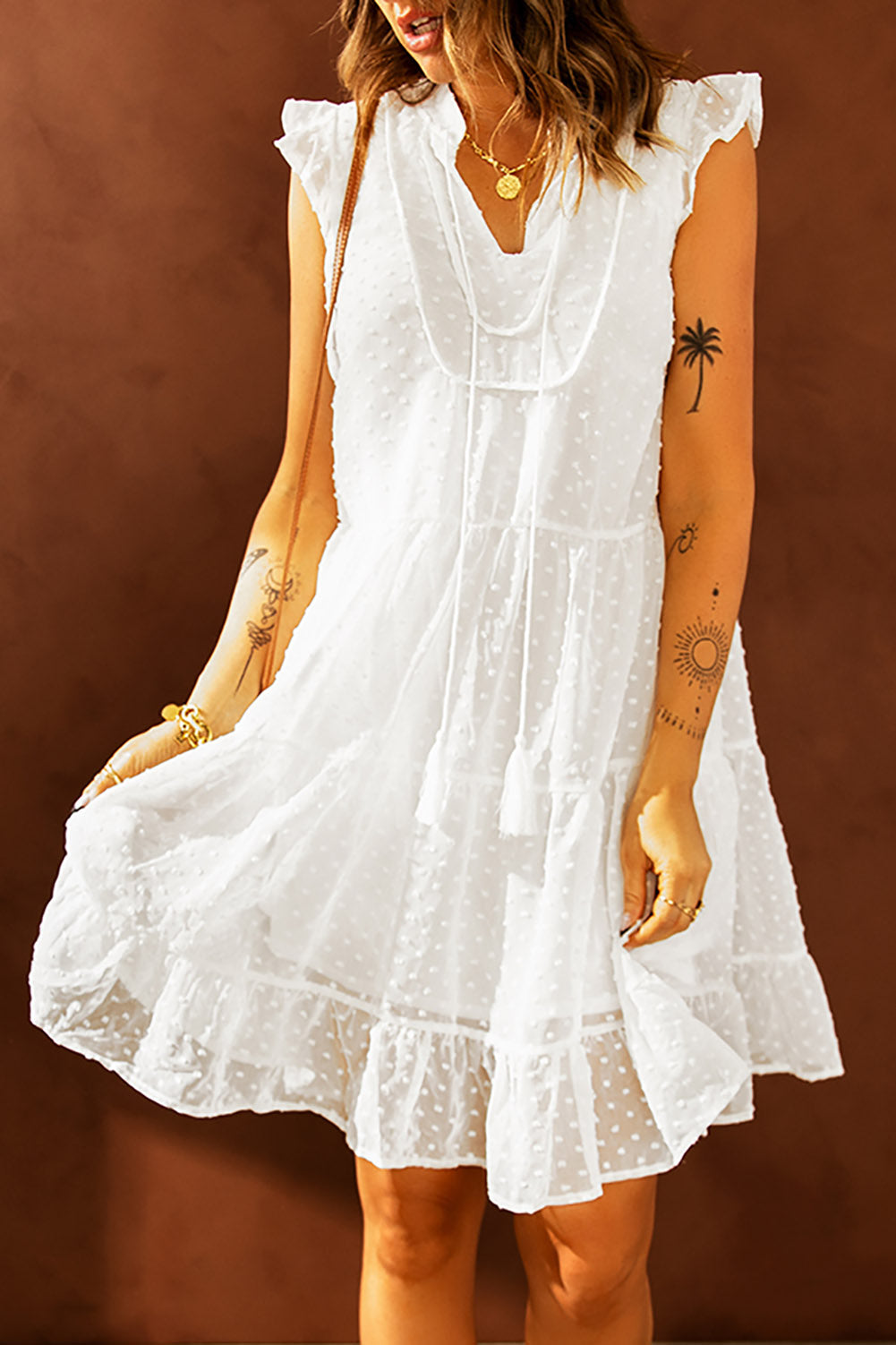 Swiss Dot Tiered Babydoll Mini Dress