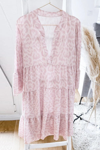 Print V neck Ruffle Swing Mini Dress