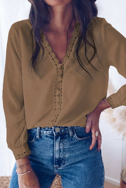 Lace Crochet Buttoned Long Sleeve Shirt