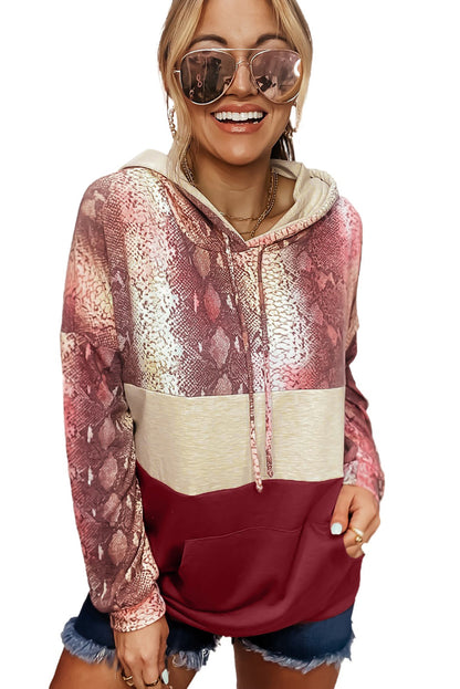 Sweat à capuche colorblock en peau de serpent 