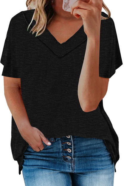 Haut oversize à manches courtes et col en V en mélange de coton délavé minéral 