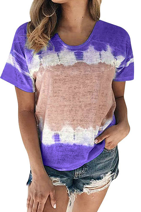 Tie-dyed Color Block Print T-shirt