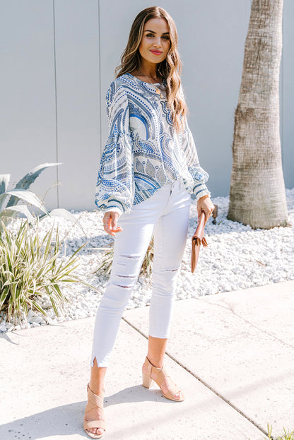 Haut imprimé à manches lanternes