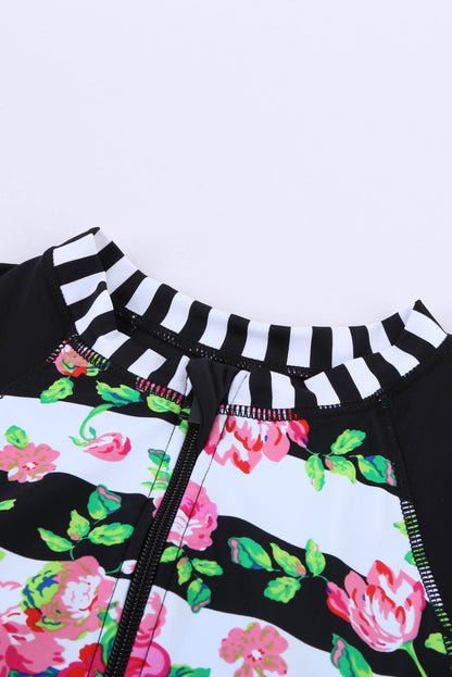 Traje de baño de una pieza Rashguard con patchwork a rayas florales