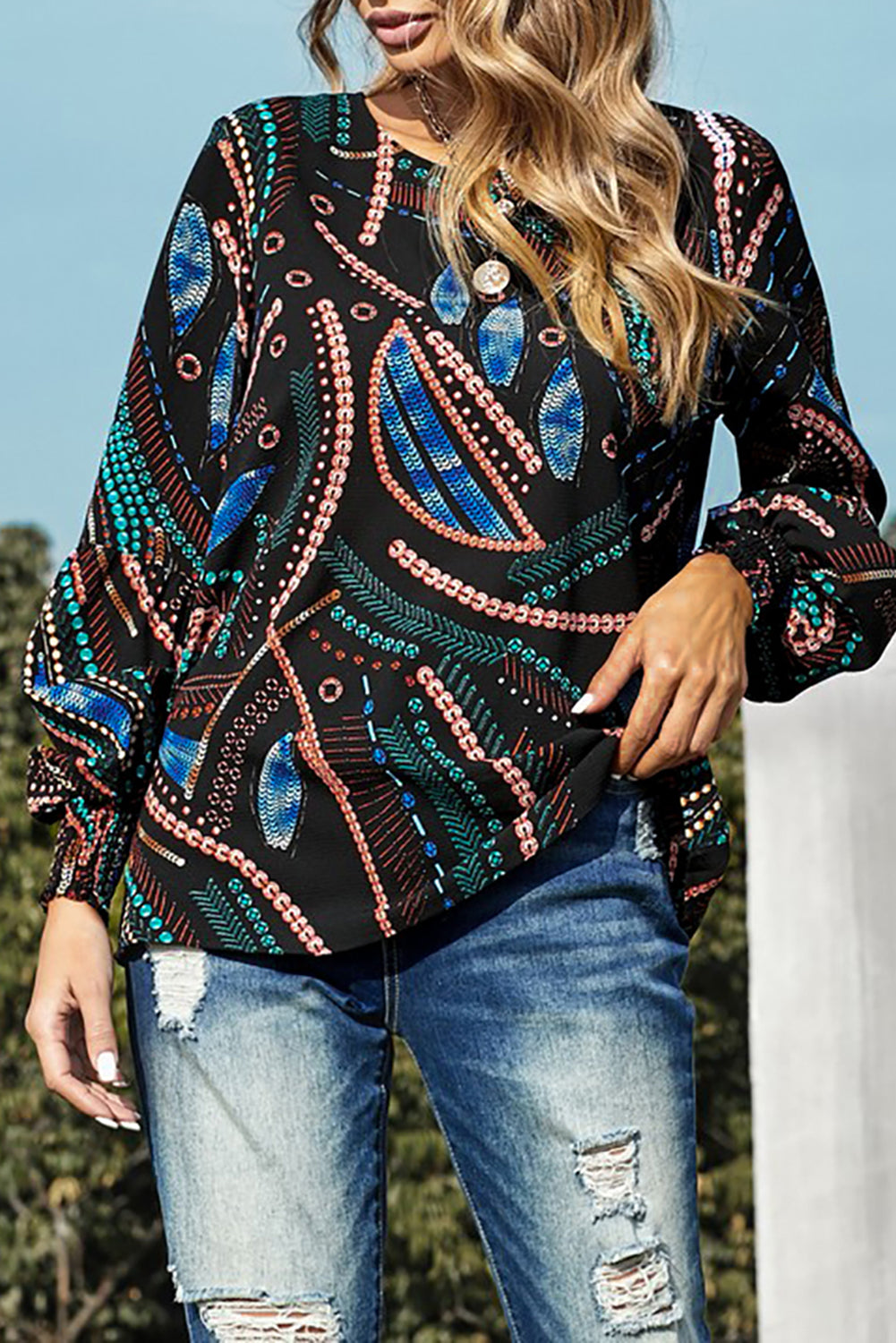 Haut imprimé à manches lanternes