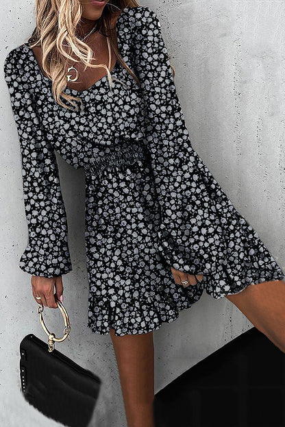 Graceful Elastic Waist Ruffled Floral Dress