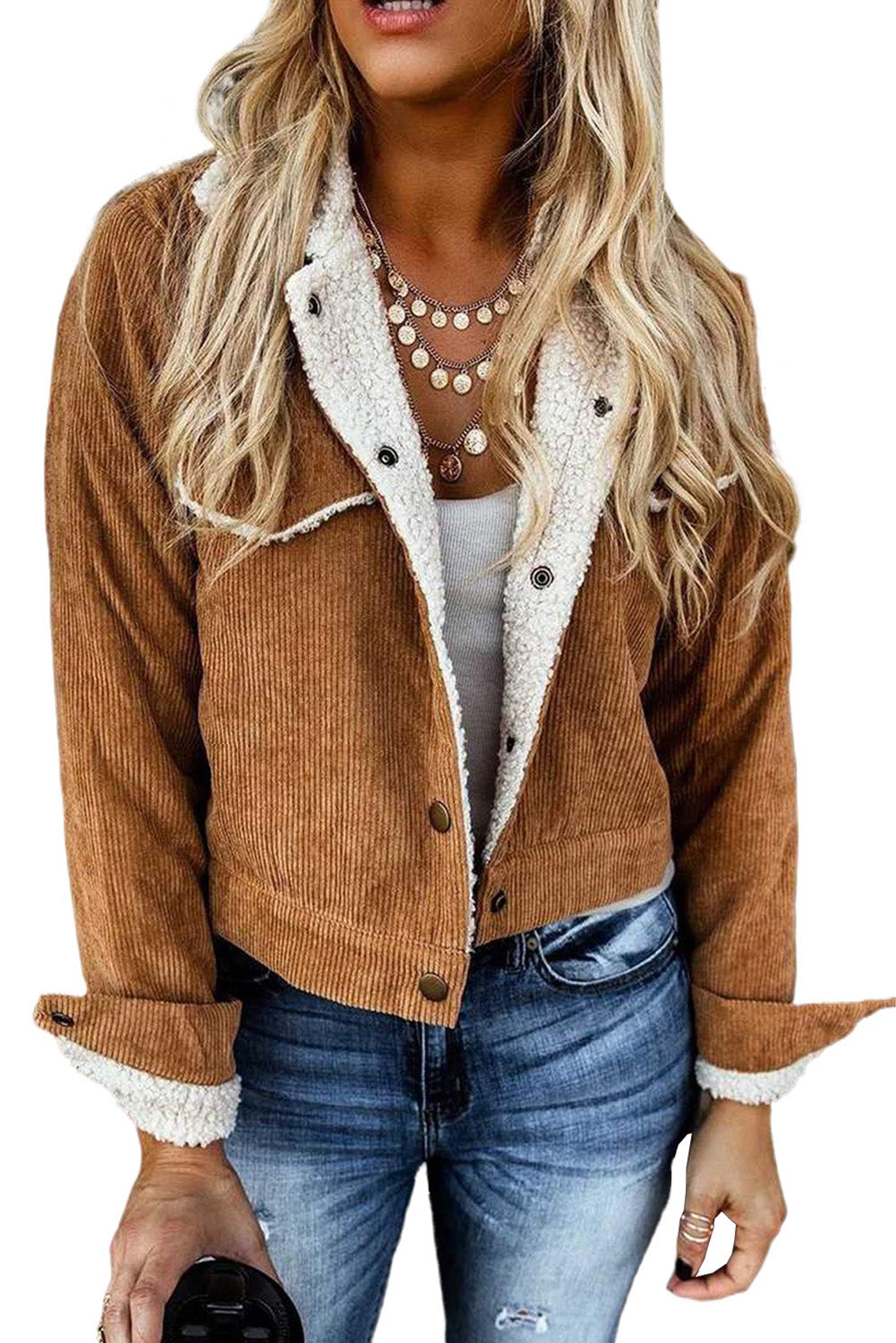 Chaqueta de pana con forro de sherpa verde militar