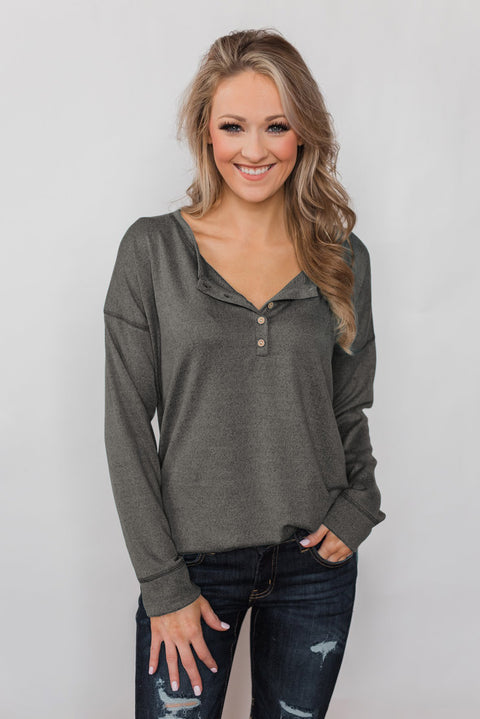 Button Long Sleeve Knit Top