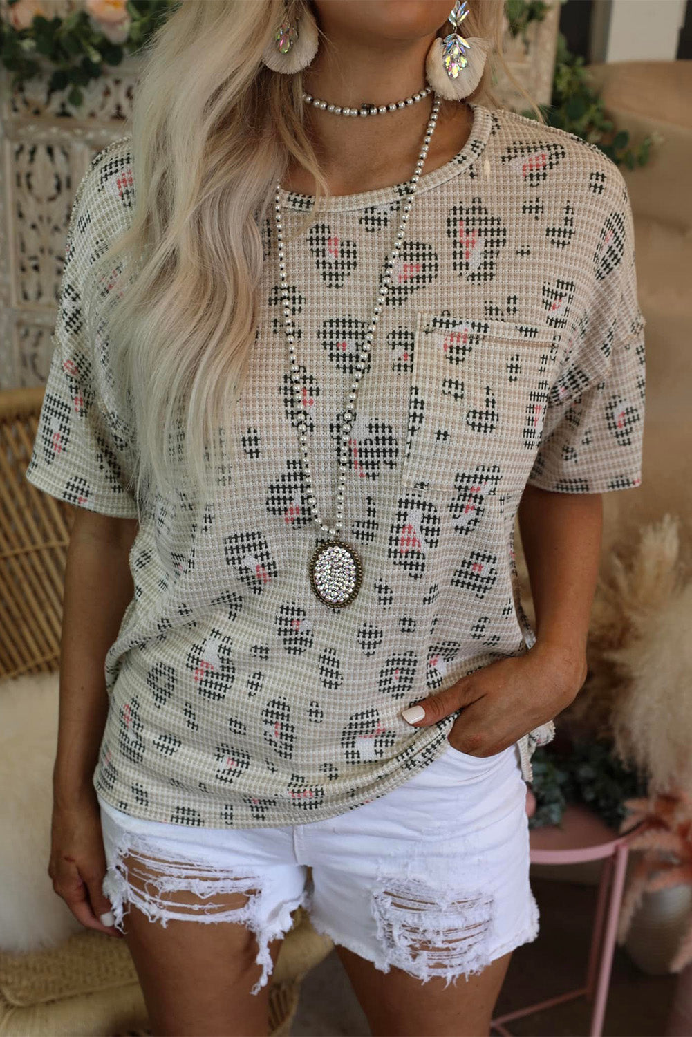 Haut à manches courtes en tricot gaufré