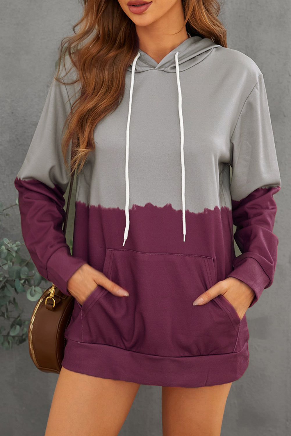 Dip-Dye Colorblock Drawstring Hoodie with Pockets
