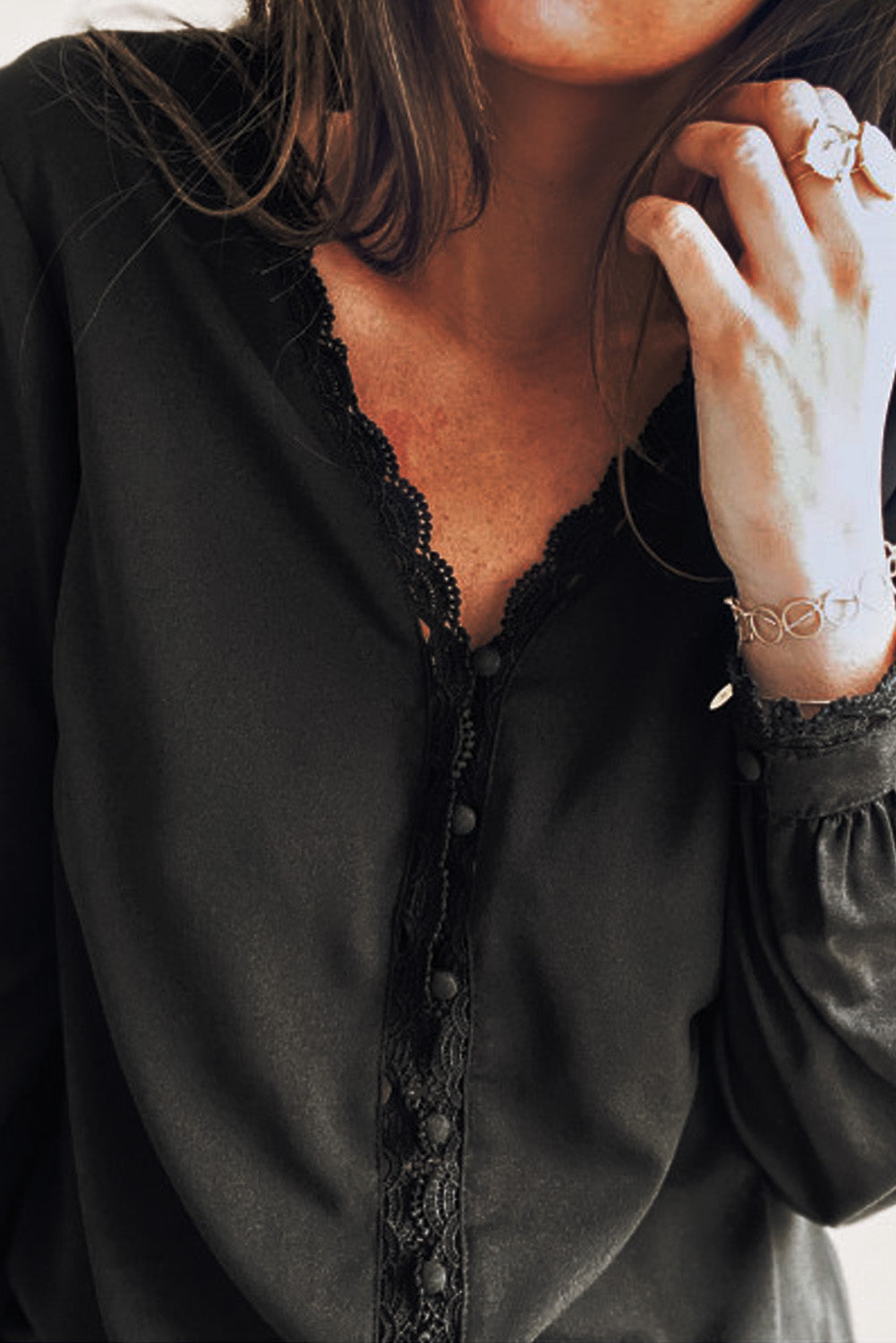 Lace Crochet Buttoned Long Sleeve Shirt