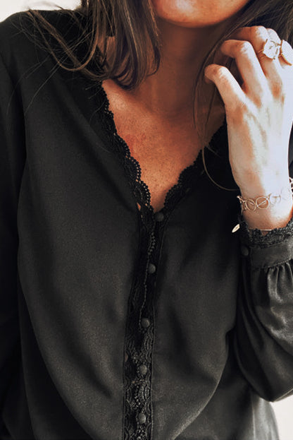 Lace Crochet Buttoned Long Sleeve Shirt